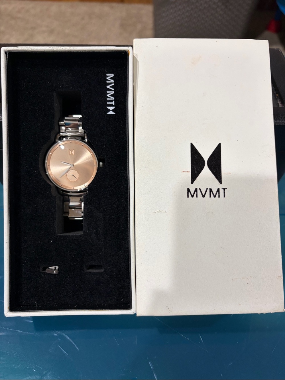 MVMT women’s Silver Bracelet Watch with Rose Gold Dial